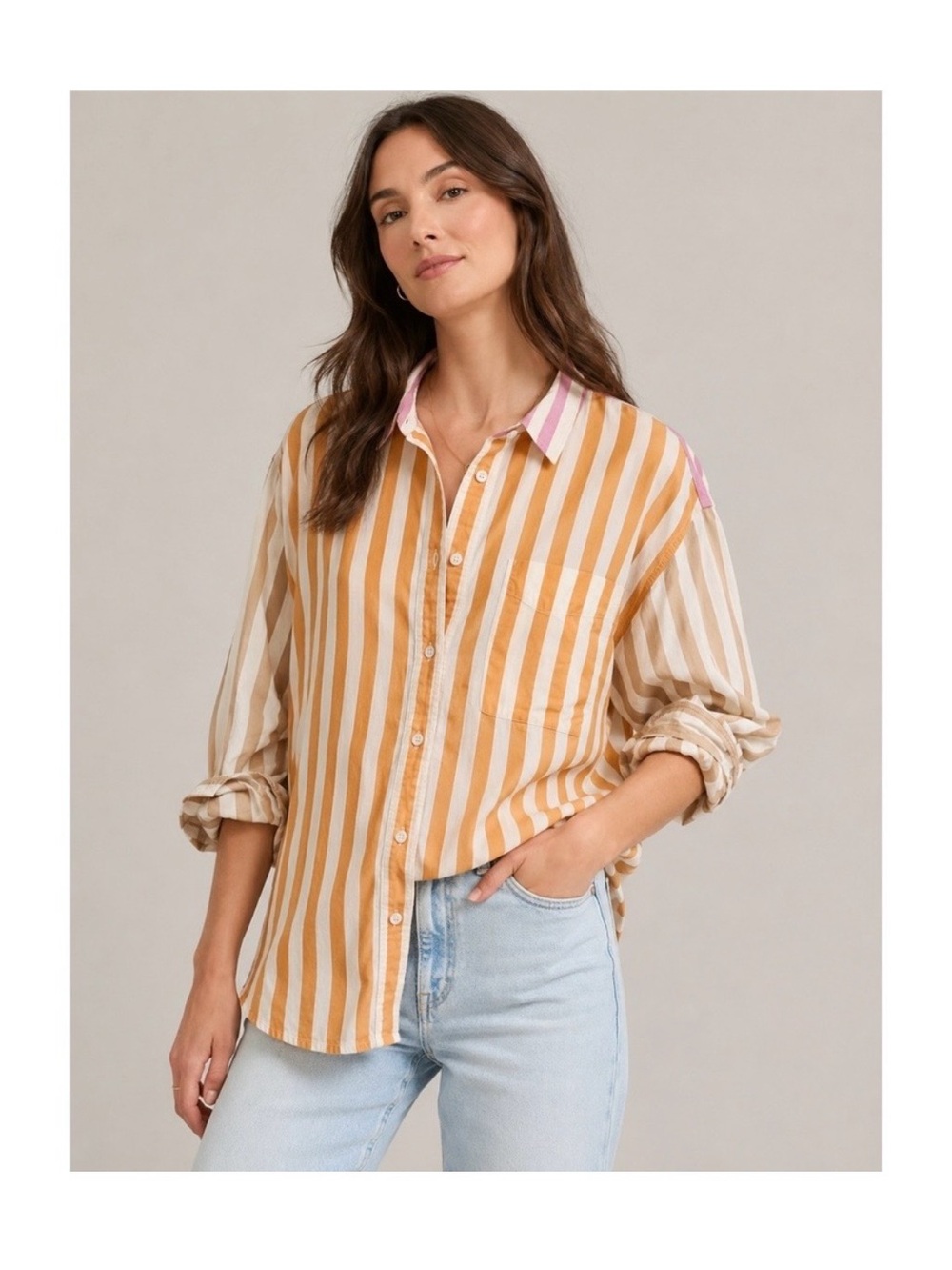 Madewell Womens Striped
Oversized Button Down Shirt
Orange Pink Tan Small